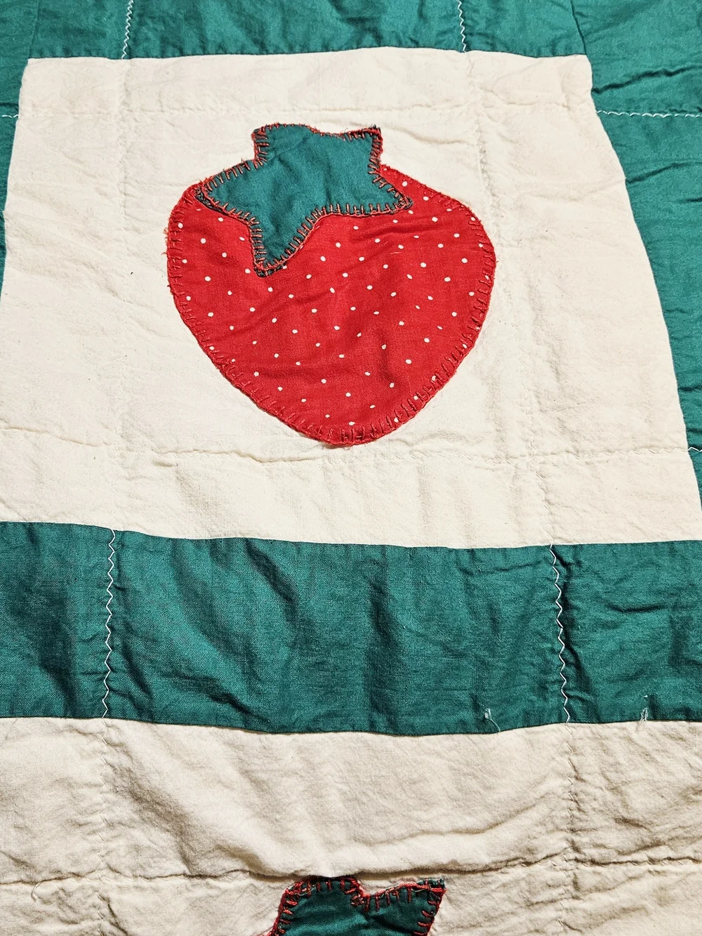 Handmade Strawberry Patch Quilt - Red & Teal Bedding